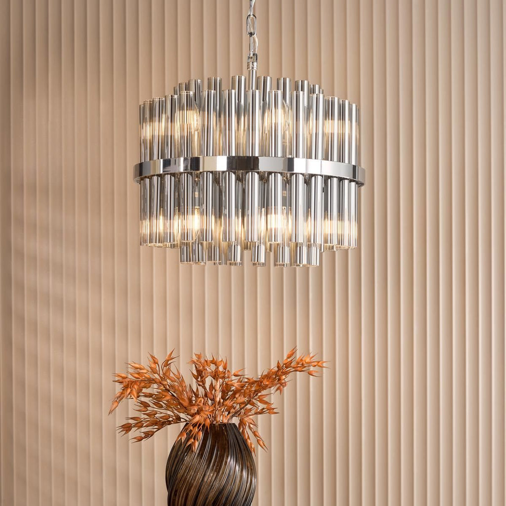 Imani 12 Light Pendant Polished Chrome and Smoked Ribbed Glass IMA1250