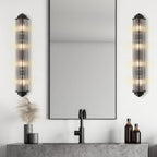 Pillar 4 Light Bathroom Wall Light In Satin Black And Clear Glass Rods IP44 G9
