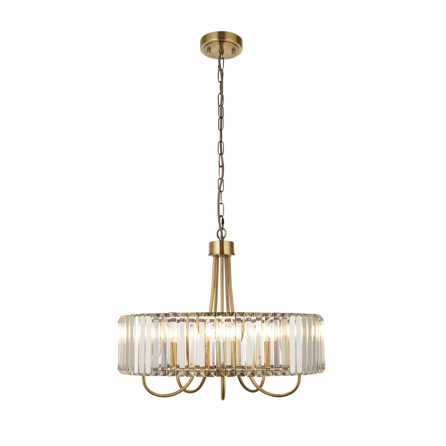 Visconti 5 Light Ceiling Pendant Light In Antique Brass Finish With Clear Glass 119610