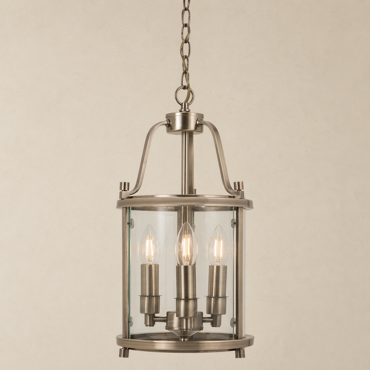 Ashley Traditional 3 Light Round Hall Ceiling Lantern, Antique Brass