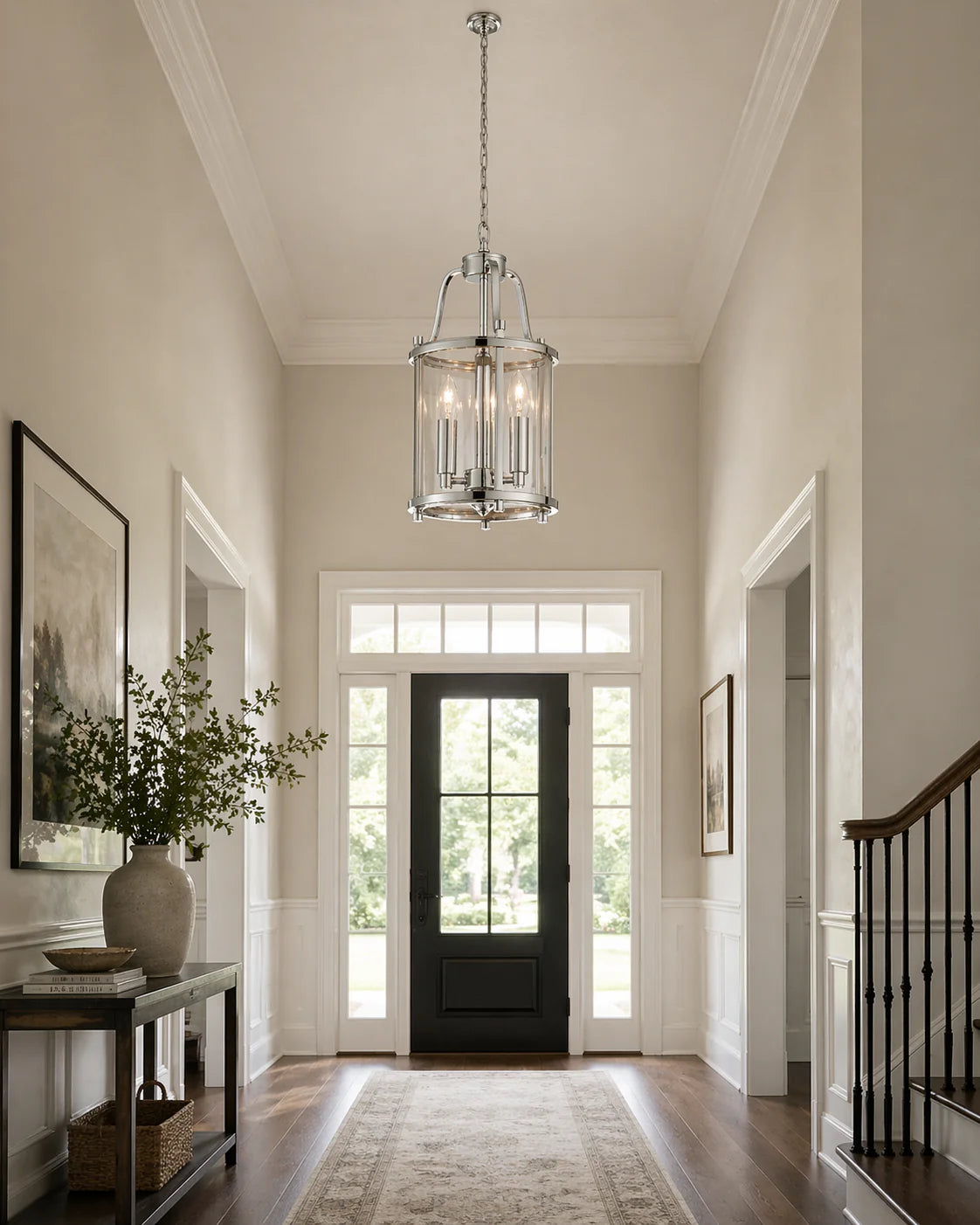 Ashley Traditional 3 Light Round Hall Ceiling Lantern, Polished Chrome