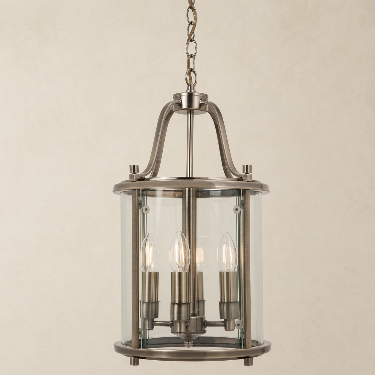 Ashley Traditional 4 Light Round Hall Ceiling Lantern, Antique Brass