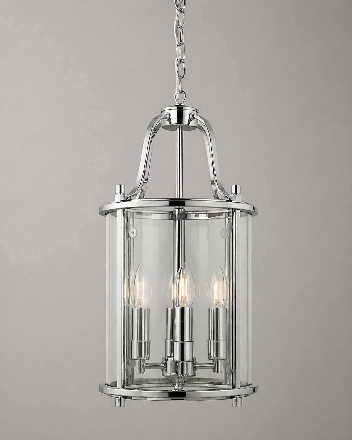 Ashley Traditional 4 Light Round Hall Ceiling Lantern, Polished Chrome