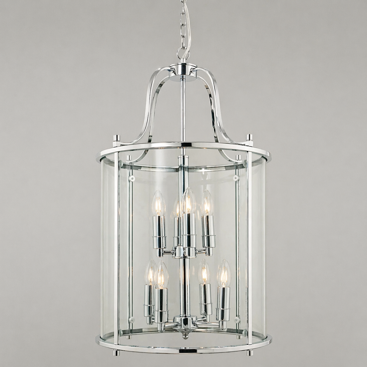 Ashley Traditional 8 Light Round Hall Ceiling Lantern, Polished Chrome