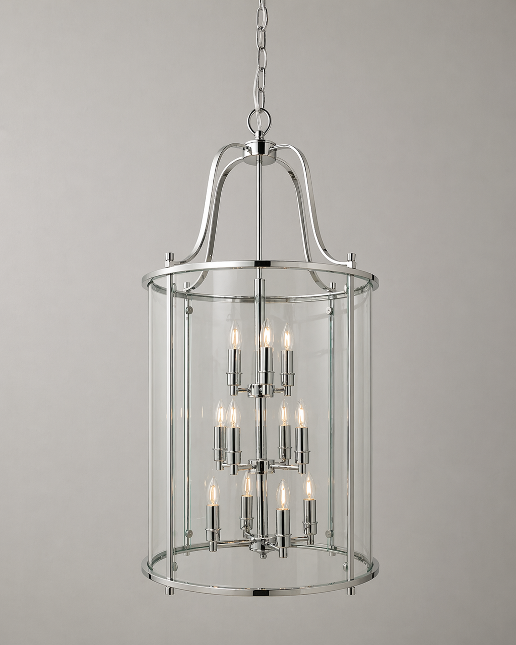 Ashley Traditional 12 Light Round Hall Ceiling Lantern, Polished Chrome