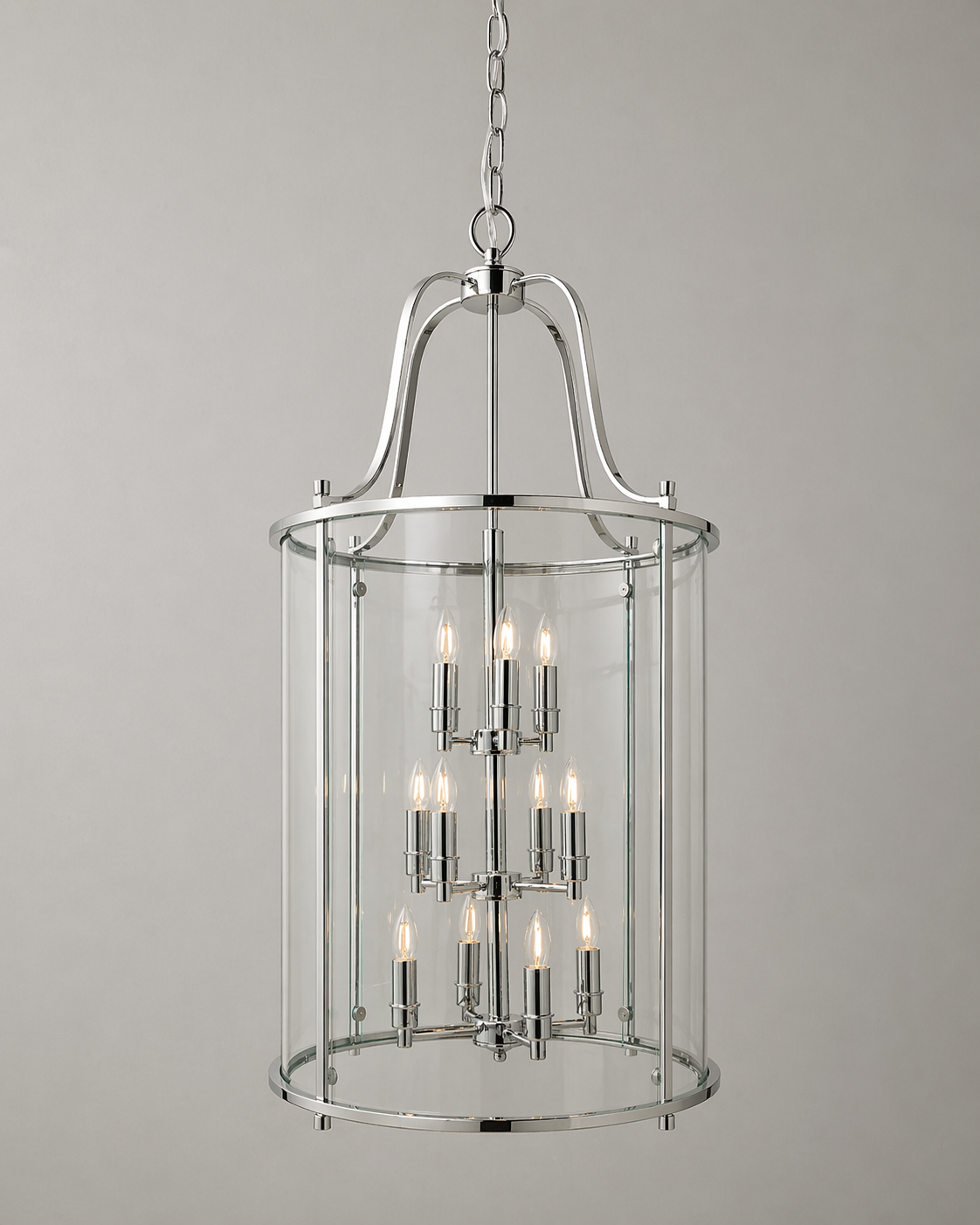 Ashley Traditional 12 Light Round Hall Ceiling Lantern, Polished Chrome