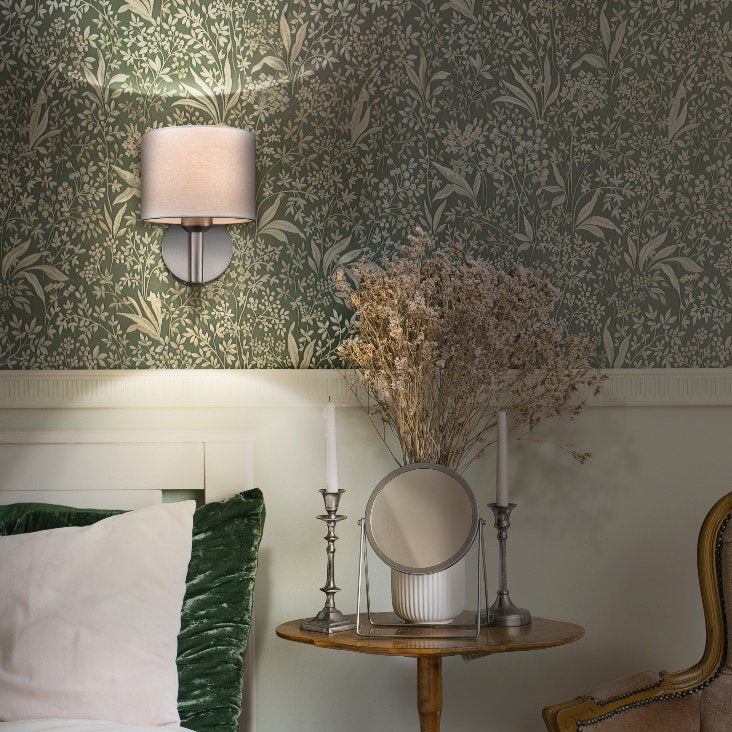 Franklite Polaris Single Wall Light In Aged Brass With Fabric Shade FL2498-1