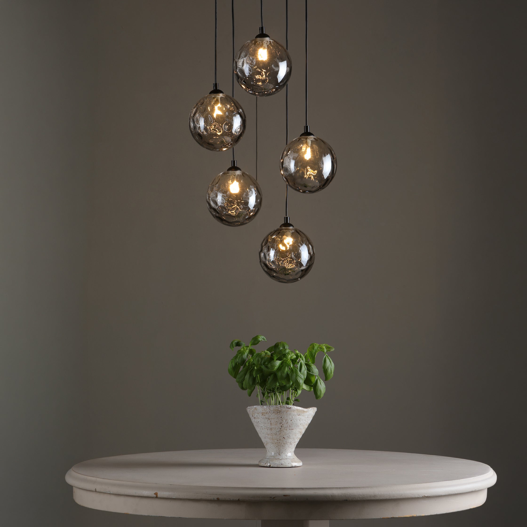Federico 5 Light Cluster Ceiling Pendant Light In Matt Black With Smoked Dimpled Glass FED0522-10