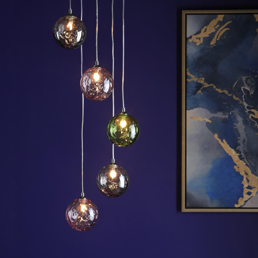 Federico 5 Light Cluster Ceiling Pendant Light In Polished Chrome With Mixed Glass FED0550-MIX