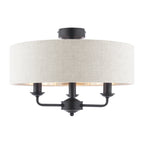 Sorrento 3 Light Semi Flush Ceiling Light In Matt Black With Natural Linen Shade LA3756553-Q