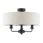 Sorrento 3 Light Semi Flush Ceiling Light In Matt Black With Natural Linen Shade LA3756553-Q