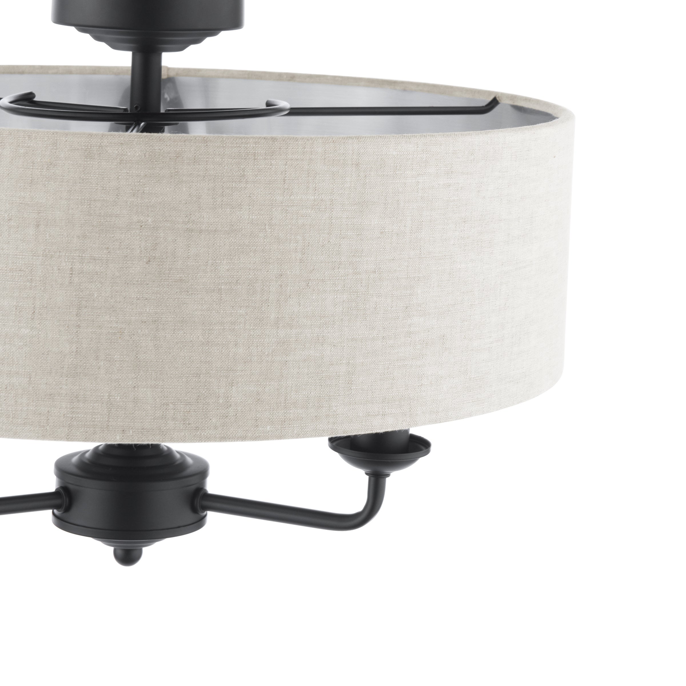 Sorrento 3 Light Semi Flush Ceiling Light In Matt Black With Natural Linen Shade LA3756553-Q