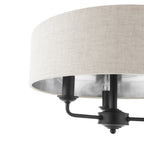 Sorrento 3 Light Semi Flush Ceiling Light In Matt Black With Natural Linen Shade LA3756553-Q