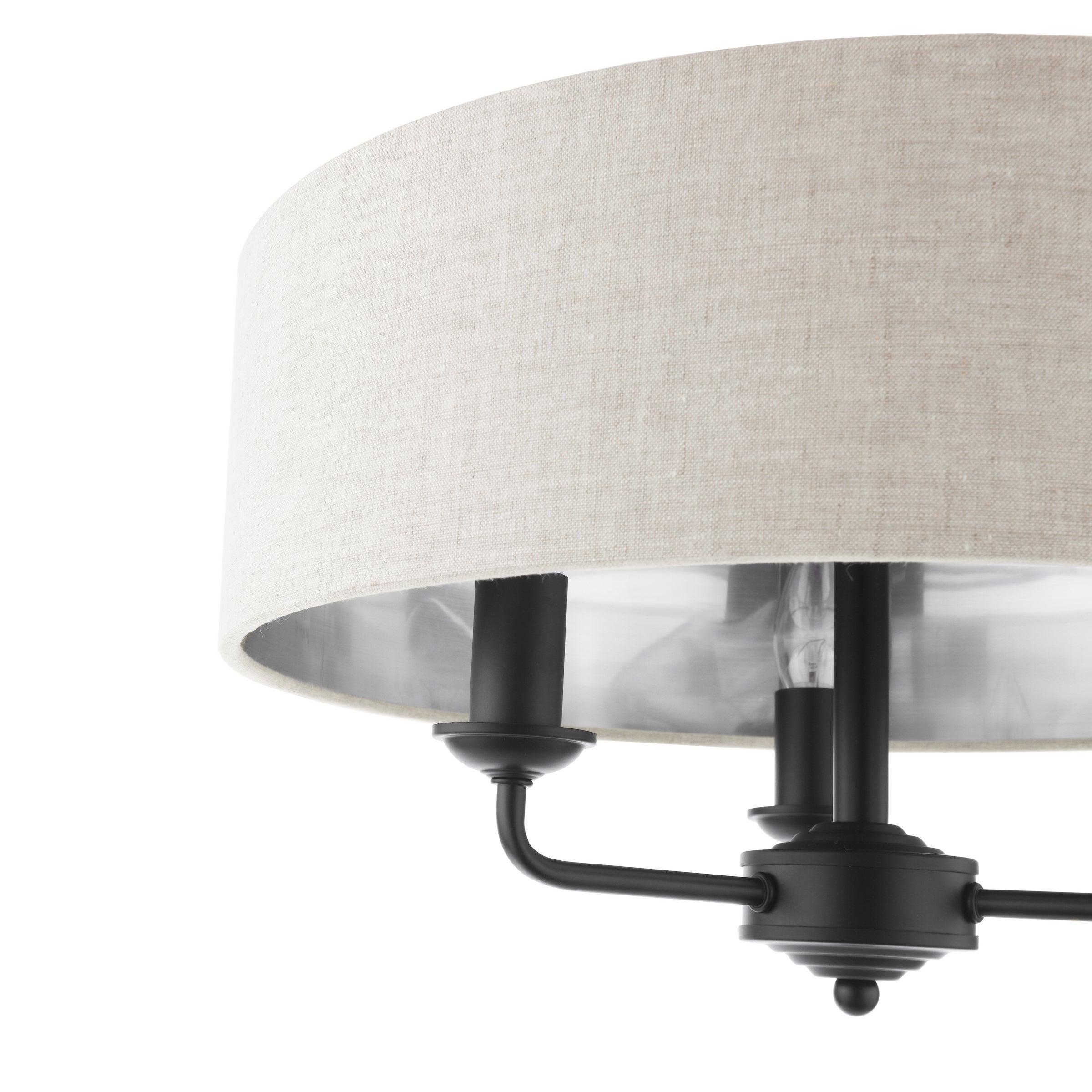 Sorrento 3 Light Semi Flush Ceiling Light In Matt Black With Natural Linen Shade LA3756553-Q