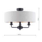 Sorrento 3 Light Semi Flush Ceiling Light In Matt Black With Natural Linen Shade LA3756553-Q