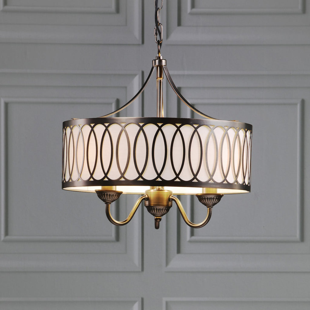 Laura Ashley Allerford 3 Light Pendant Satin Bronze and Taupe LA3756646-Q