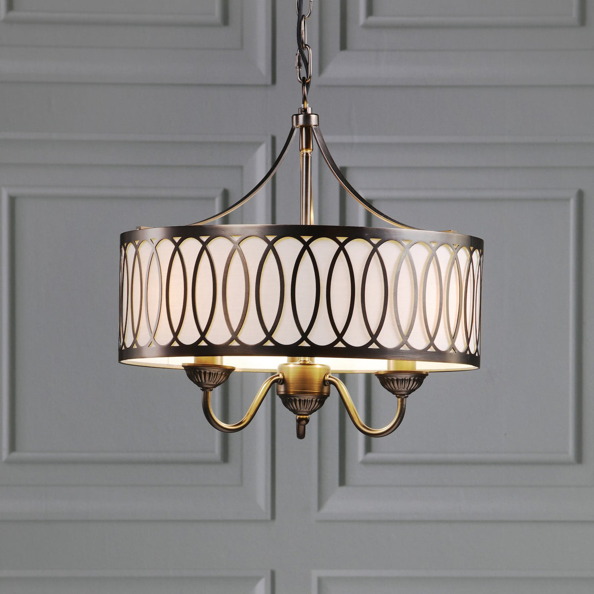 Laura Ashley Allerford 3 Light Pendant Satin Bronze and Taupe LA3756646-Q