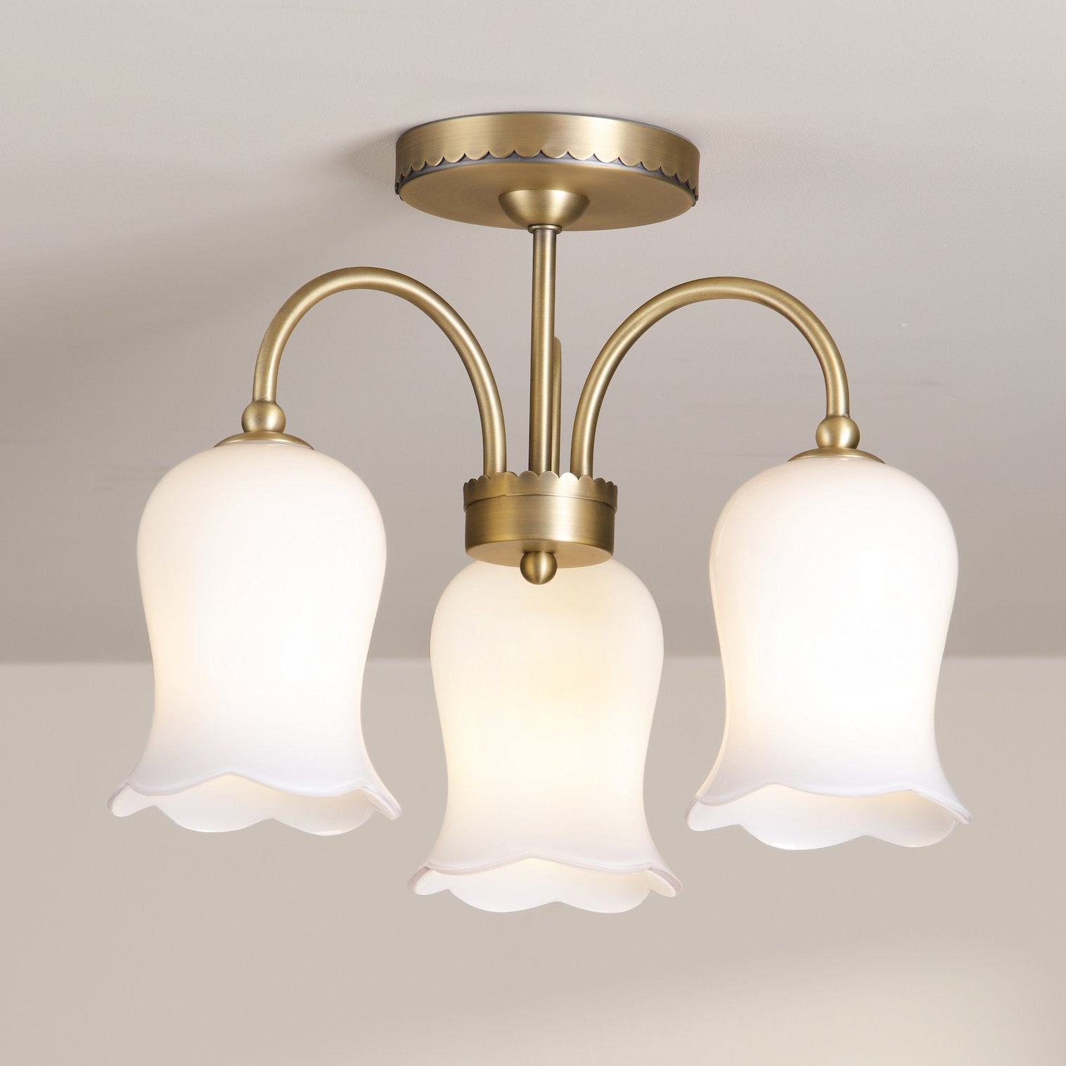 Laura Ashley Lidsell 3 Light Semi-Flush Matt Antique Brass and Opal Glass LA3756648-Q