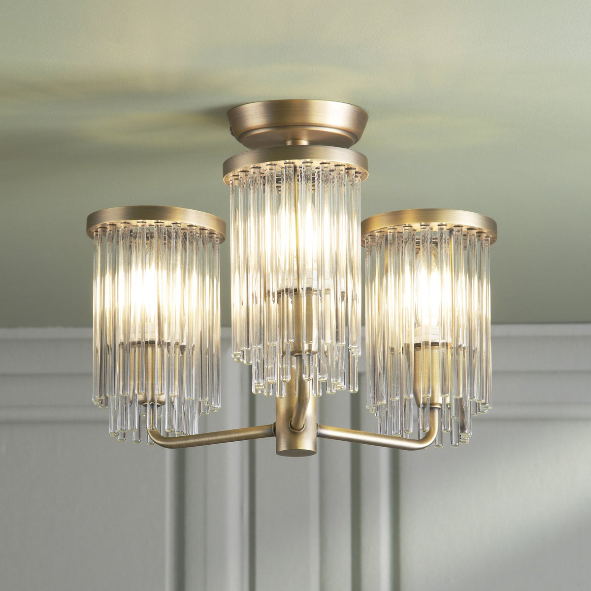 Laura Ashley Hilcote 3 Light Semi-Flush Matt Antique Brass and Glass LA3756649-Q