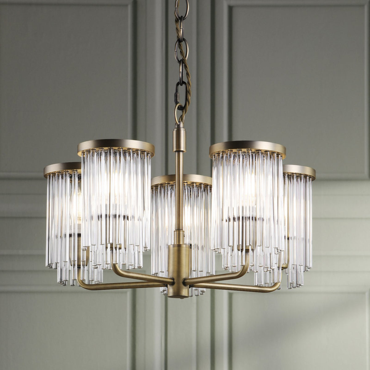 Laura Ashley Hilcote 5 Light Armed Pendant Matt Antique Brass and Glass LA3756650-Q
