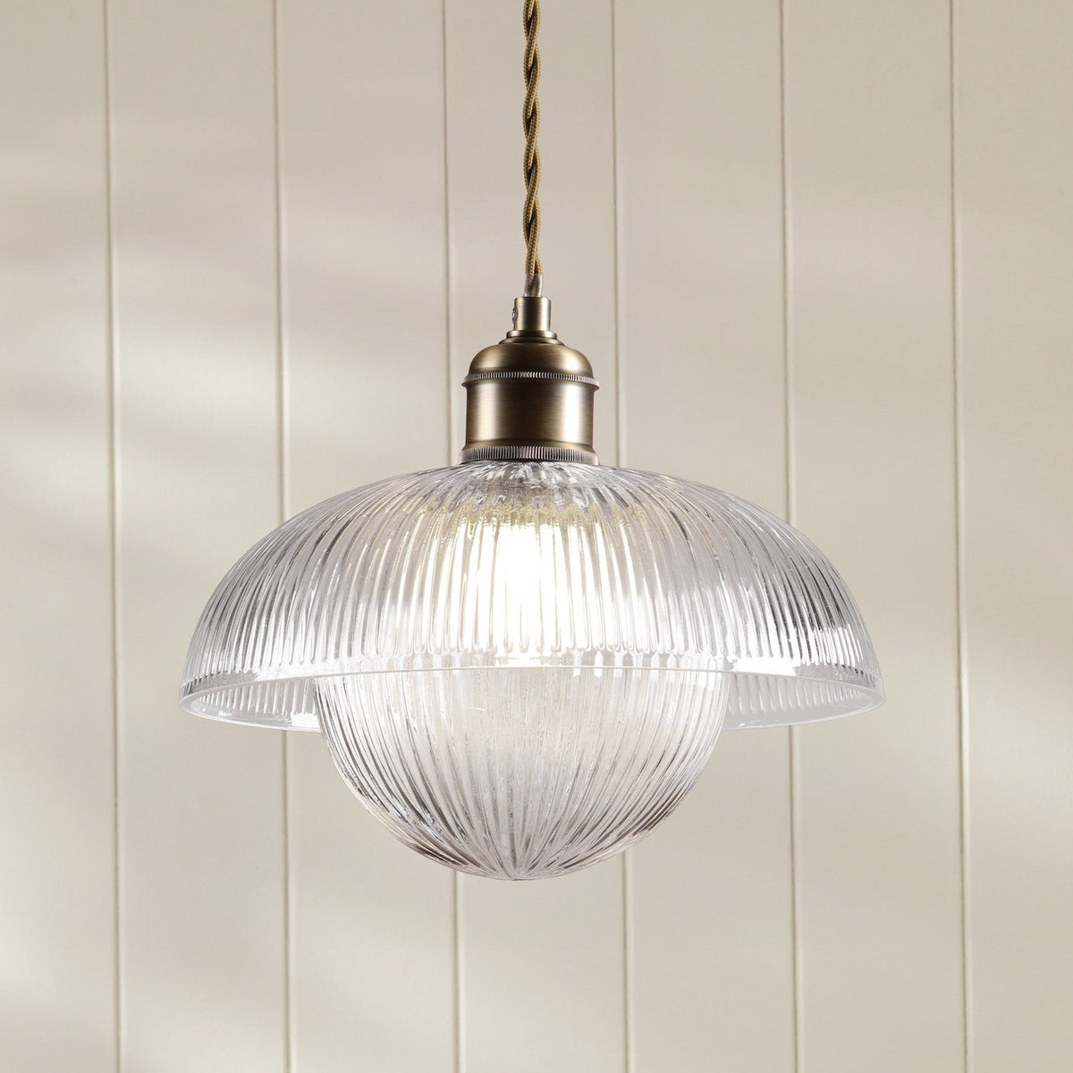 Laura Ashley Billham Pendant Matt Antique Brass and Ribbed Glass LA3756651-Q
