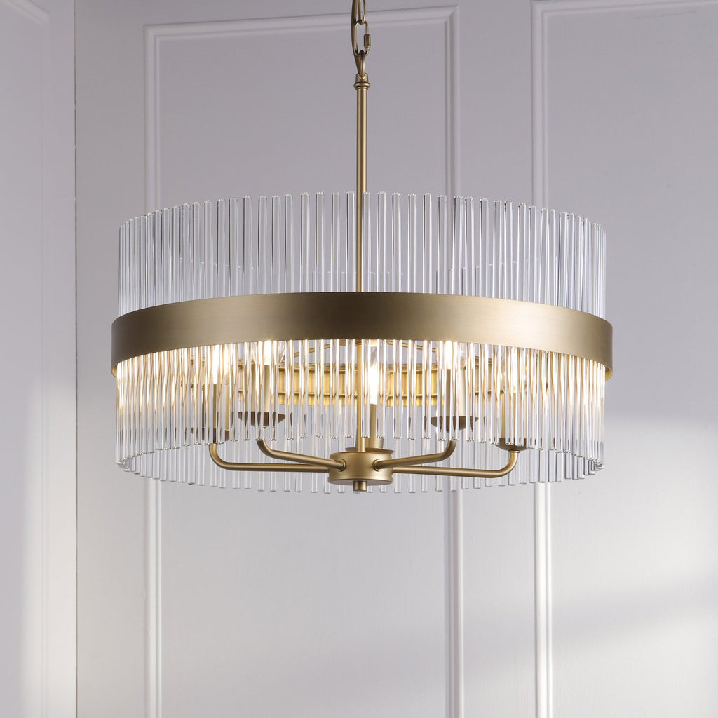 Laura Ashley Alexa 5 Light Pendant Glass and Matt Antique Brass LA3756655-Q