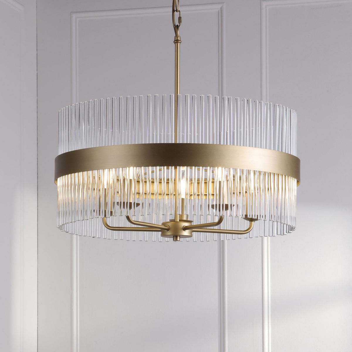 Laura Ashley Alexa 5 Light Pendant Glass and Matt Antique Brass LA3756655-Q