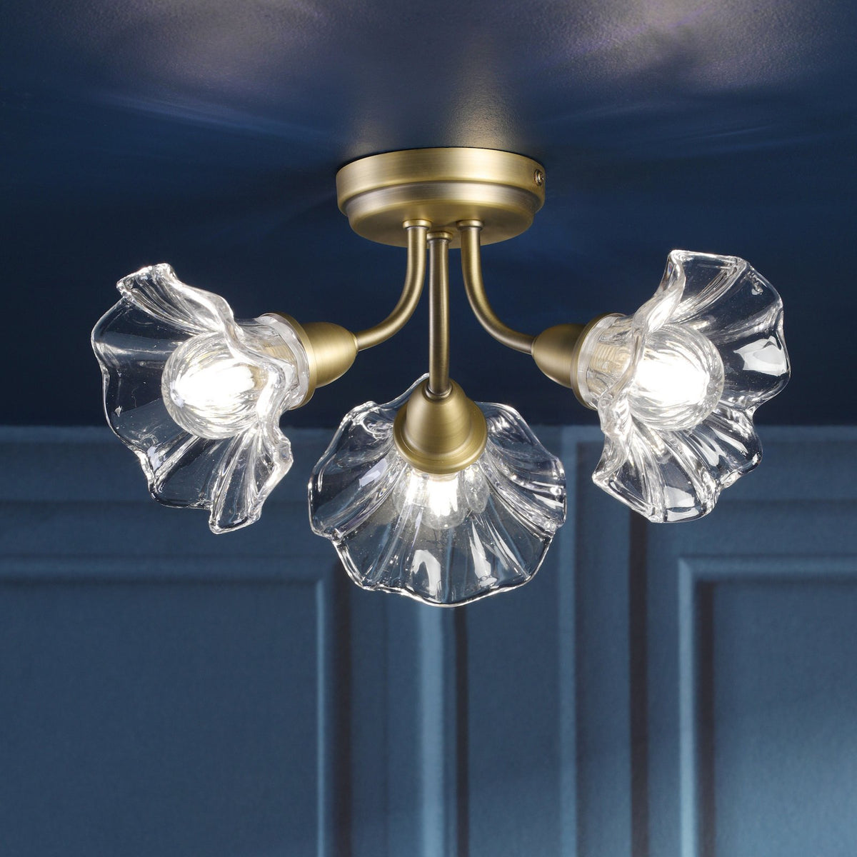 Laura Ashley Kerswell 3 Light Semi-Flush Matt Antique Brass and Glass LA3756658-Q