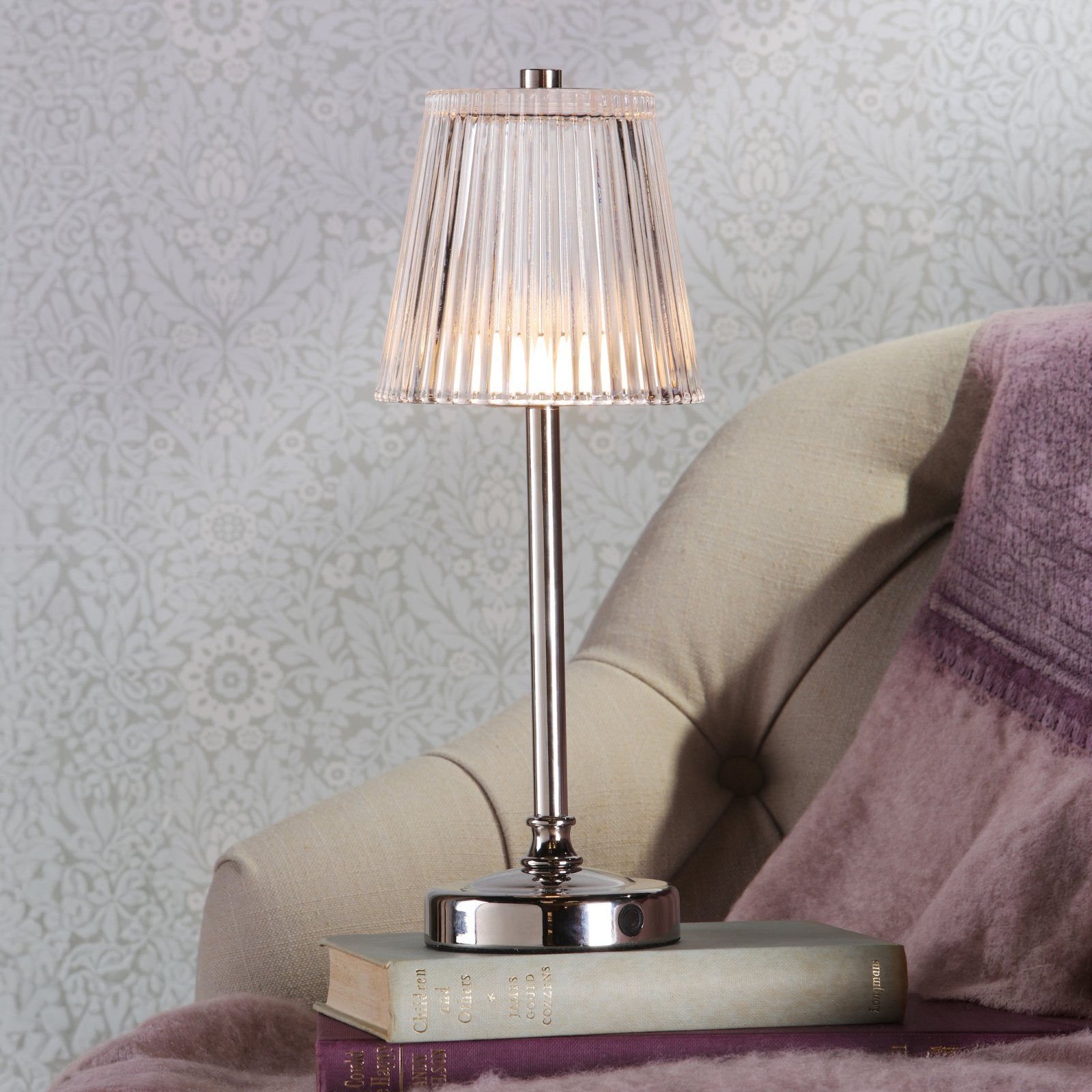 Laura Ashley Callaghan Rechargeable Table Lamp Polished Nickel and Ribbed Glass LED LA3756661-Q