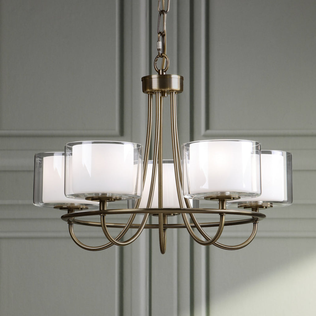 Laura Ashley Southwell 5 Light Armed Pendant Antique Brass and Opal Glass LA3756672-Q