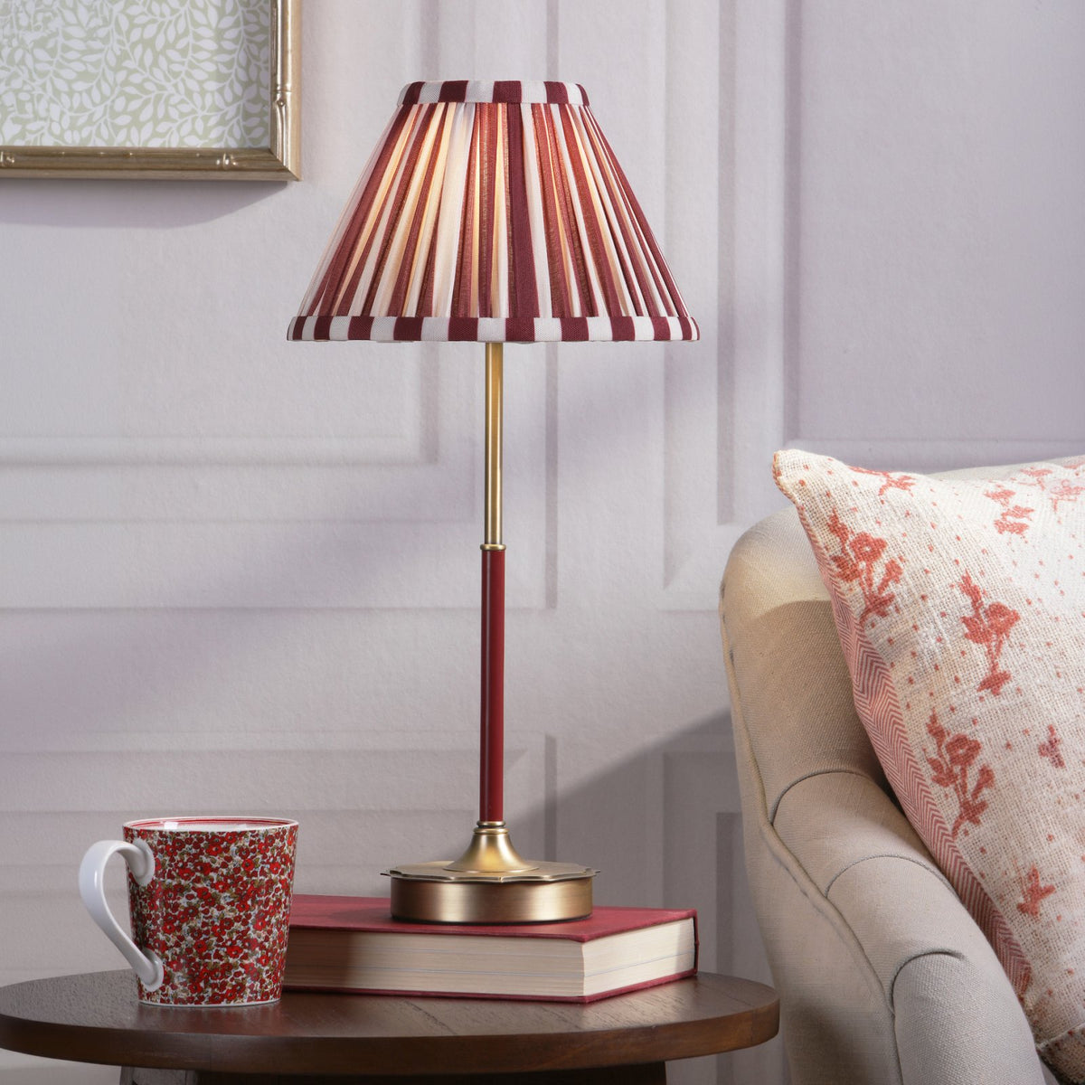 Laura Ashley Denwick Table Lamp Matt Antique Brass and Satin Red With Shade LA3756675-Q