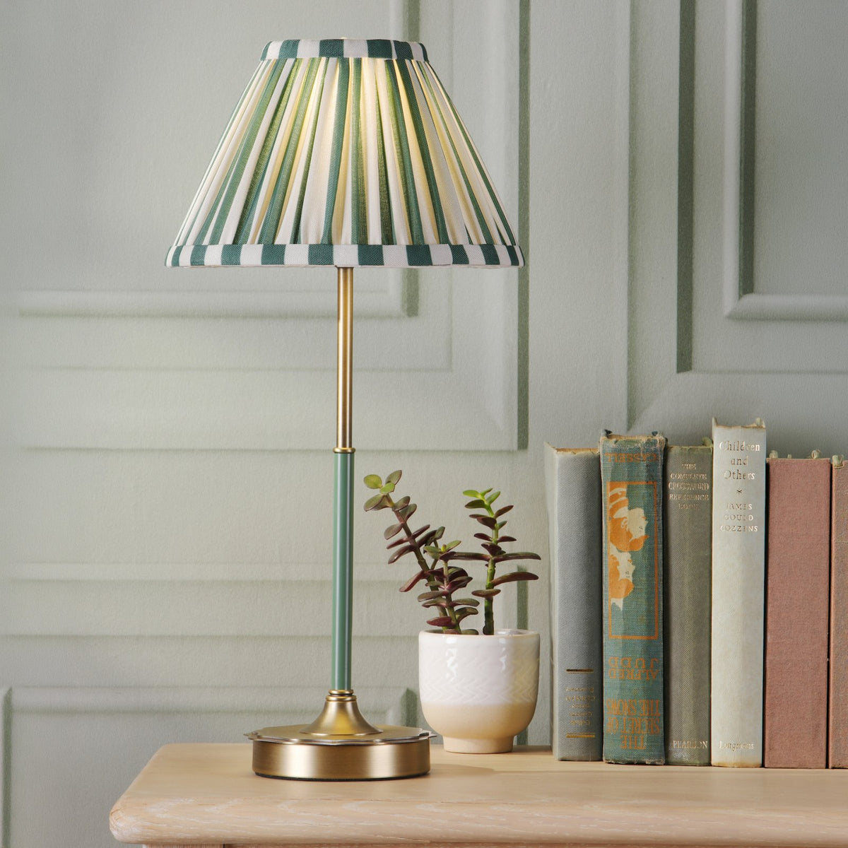 Laura Ashley Denwick Table Lamp Matt Antique Brass and Satin Green With Shade LA3756677-Q