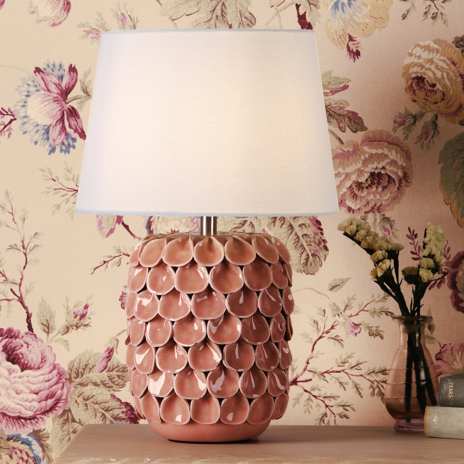 Laura Ashley Marwick Table Lamp Pink Ceramic and Brushed Silver With Shade LA3756678-Q