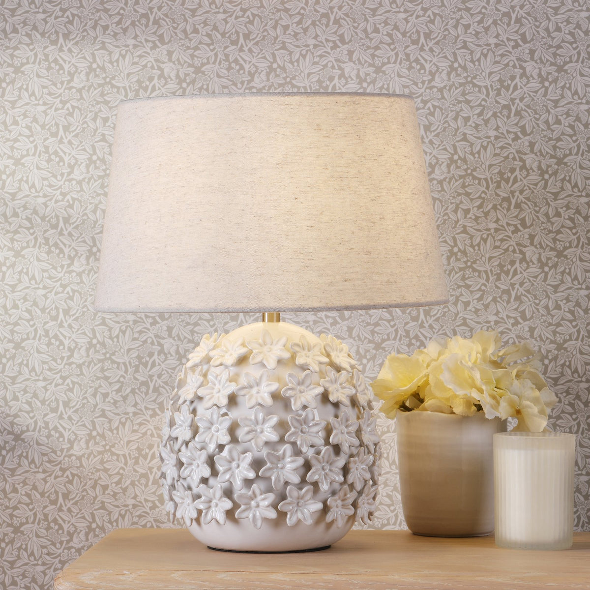 Laura Ashley Ingham Table Lamp White Ceramic and Brushed Silver With Shade LA3756679-Q