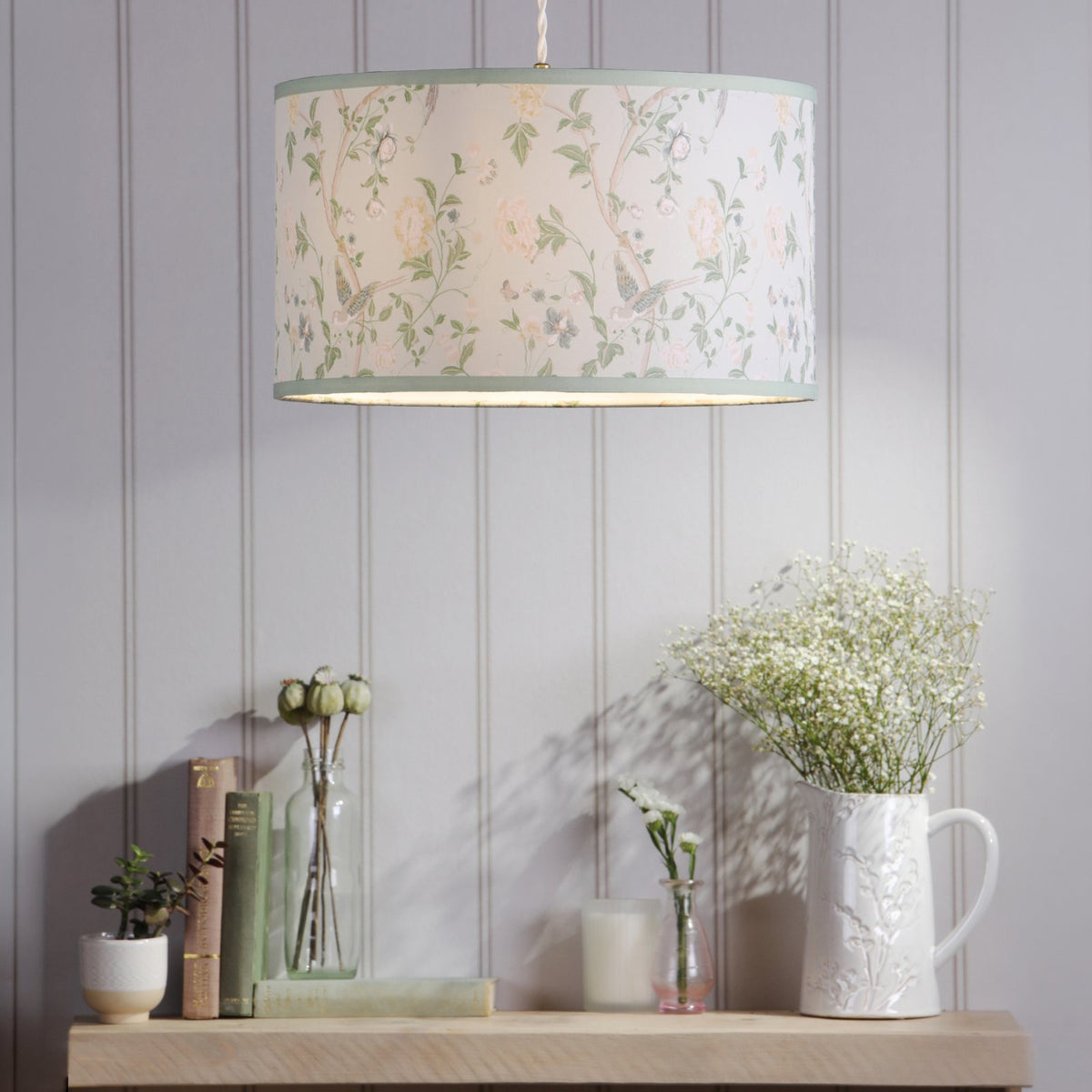 Laura Ashley Summer Palace Eau De Nil Green Cotton Drum Shade 38cm LA3756681-Q