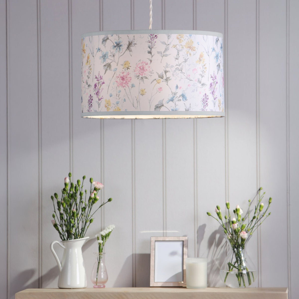 Laura Ashley Wild Meadow Multi Blue Cotton Drum Shade 38cm LA3756682-Q