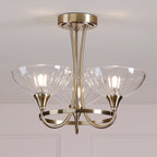 Laura Ashley Wellham 3 Light Semi-Flush Antique Brass and Ribbed Glass LA3756683-Q
