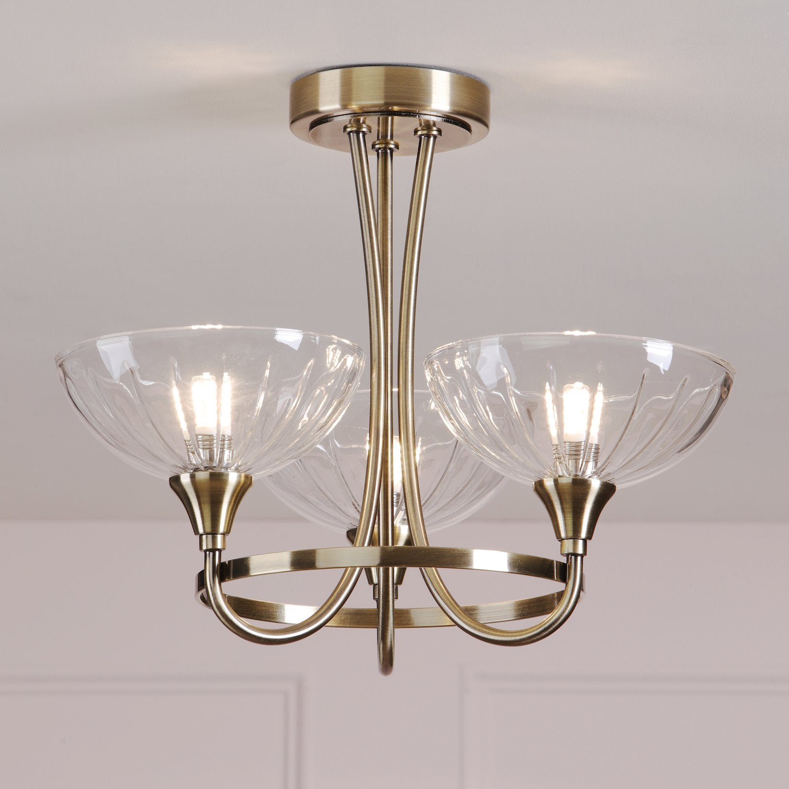 Laura Ashley Wellham 3 Light Semi-Flush Antique Brass and Ribbed Glass LA3756683-Q