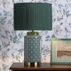 Laura Ashley Knipton Table Lamp Green Ceramic and Antique Brass With Shade LA3756699-Q