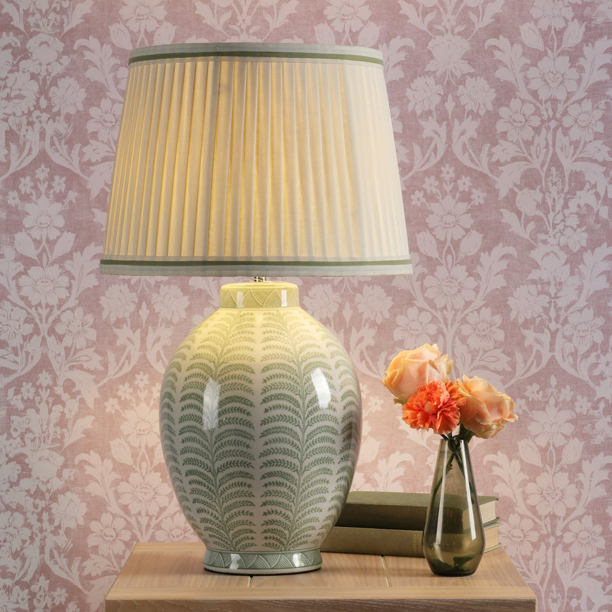 Laura Ashley Stannard Table Lamp Green Ceramic and Polished Chrome With Shade LA3756701-Q
