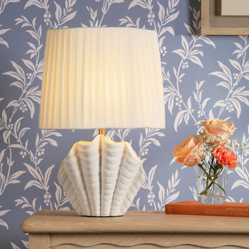 Laura Ashley Shell Table Lamp White Ceramic and Satin Chrome With Shade LA3756702-Q