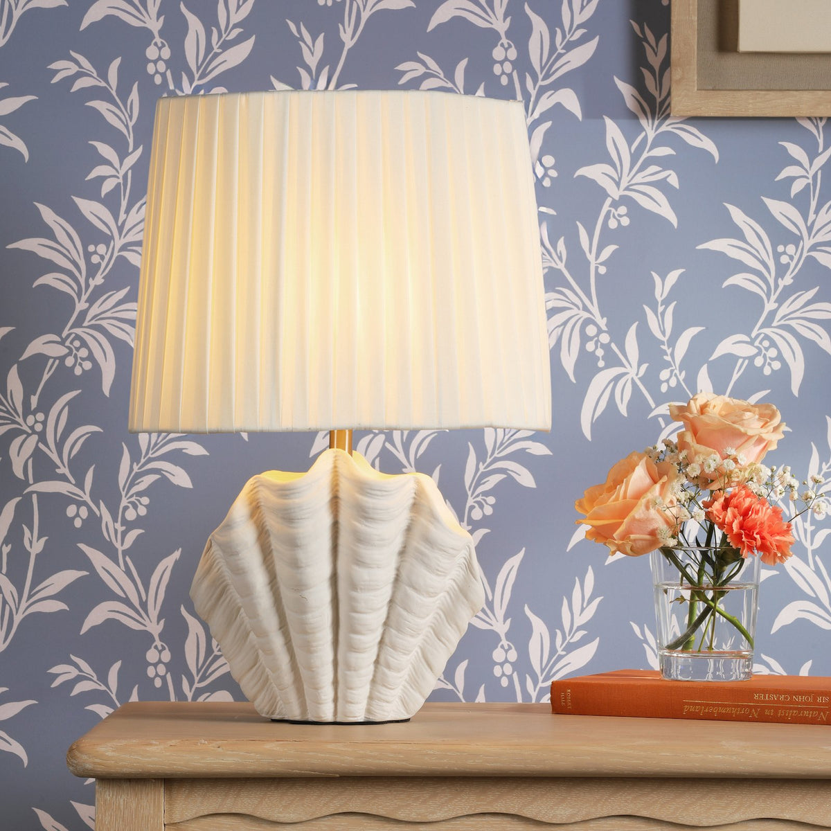 Laura Ashley Shell Table Lamp White Ceramic and Satin Chrome With Shade LA3756702-Q