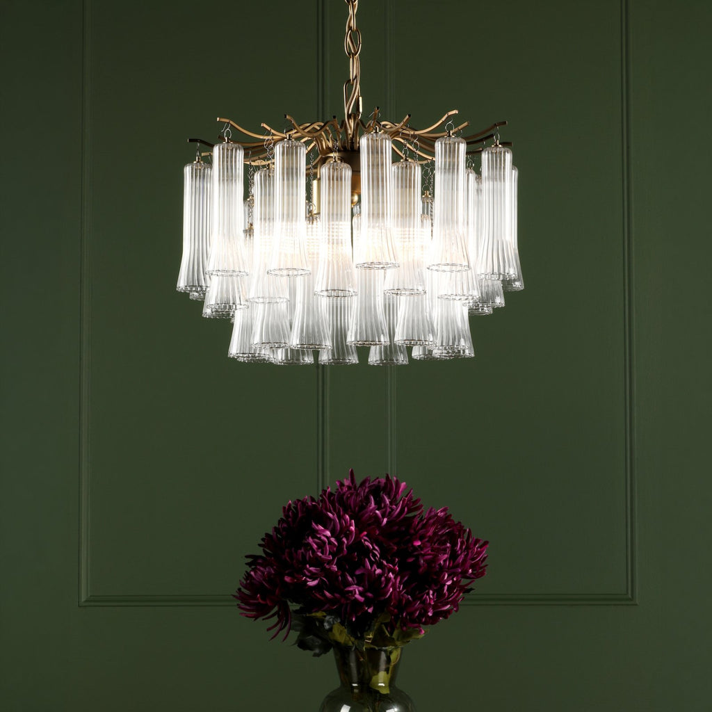 Laura Ashley Penlee 4 Light Pendant Matt Antique Brass and Ribbed Glass LA3756709-Q