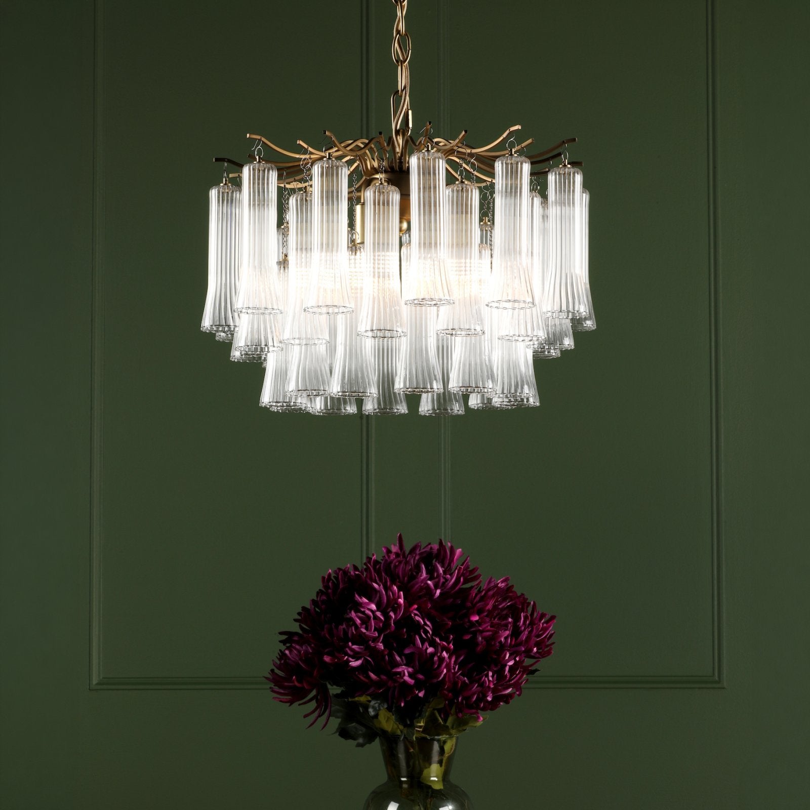 Laura Ashley Penlee 4 Light Pendant Matt Antique Brass and Ribbed Glass LA3756709-Q