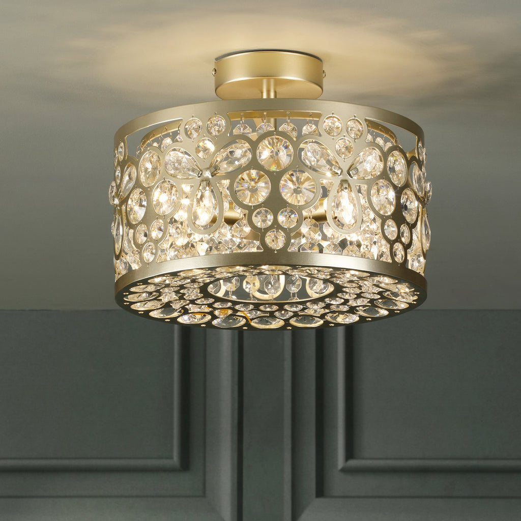 Laura Ashley Tilbrook 3 Light Flush Matt Champagne and Crystal LA3756710-Q