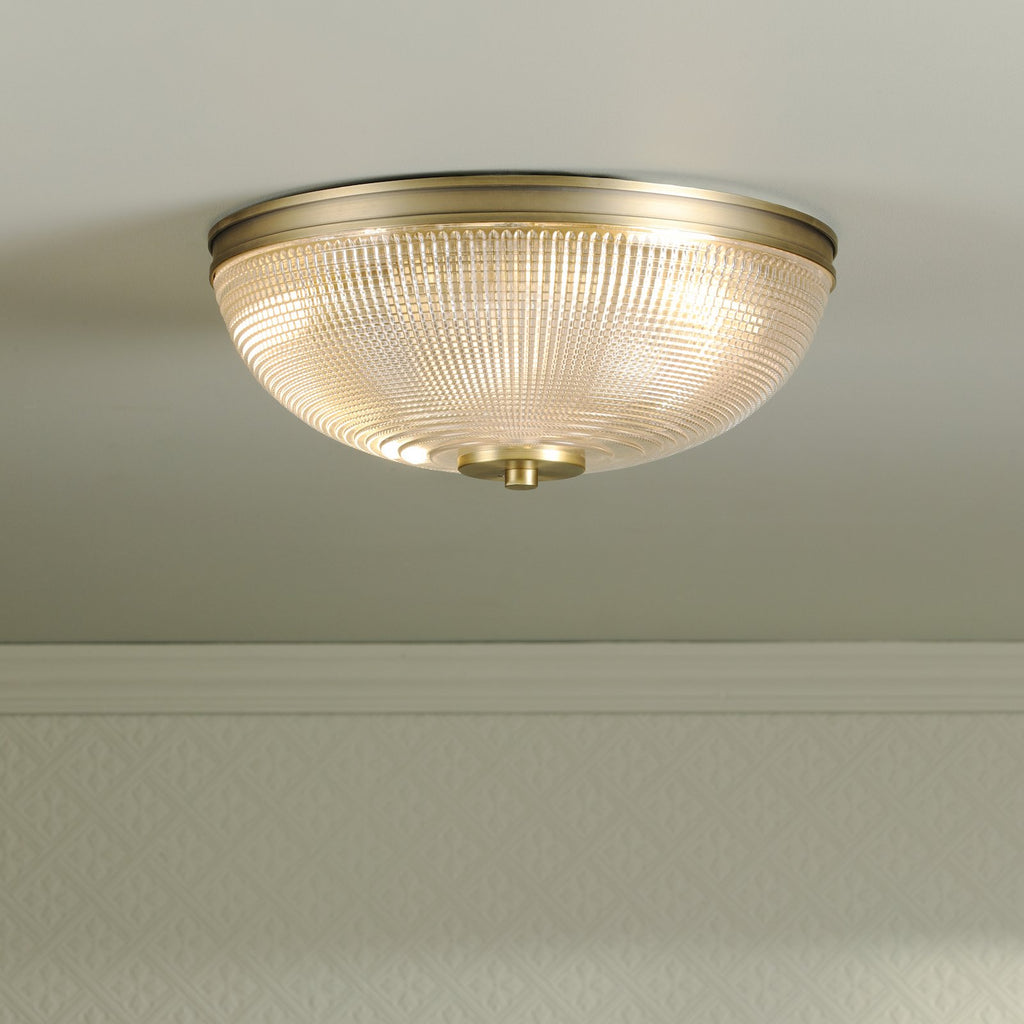 Laura Ashley Langdon 2 Light Bathroom Ceiling Light Matt Antique Brass and Textured Glass IP44 LA3756717-Q