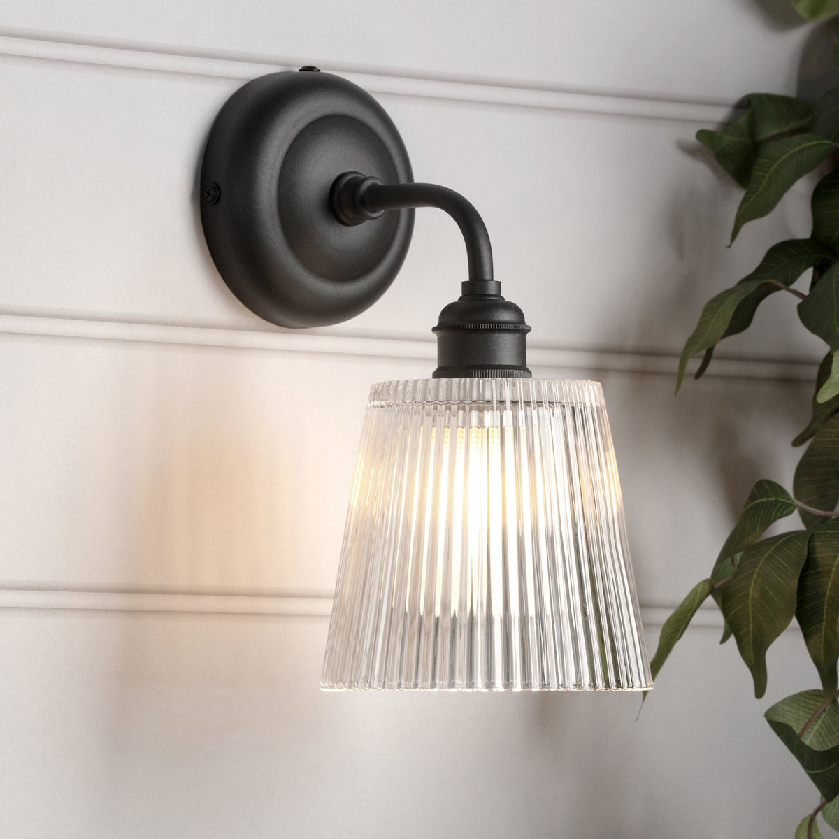Laura Ashley Callaghan Outdoor Wall Light Matt Black and Ribbed Glass IP44 LA3756719-Q