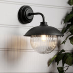 Laura Ashley Hatton Outdoor Wall Light Matt Black and Ribbed Glass IP44 LA3756722-Q