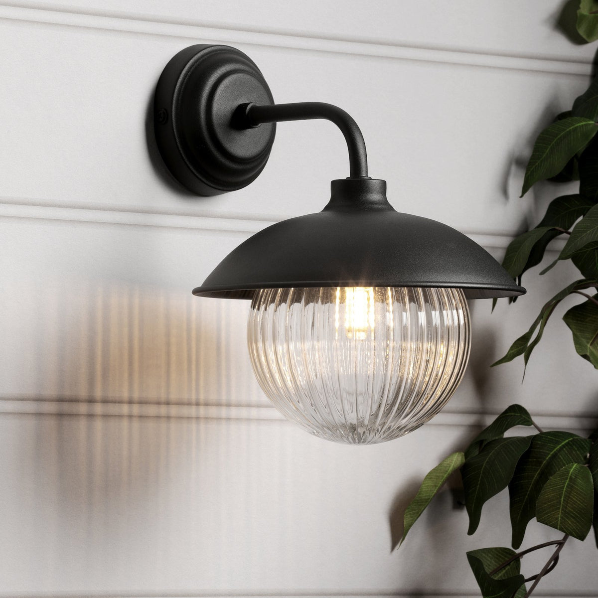 Laura Ashley Hatton Outdoor Wall Light Matt Black and Ribbed Glass IP44 LA3756722-Q