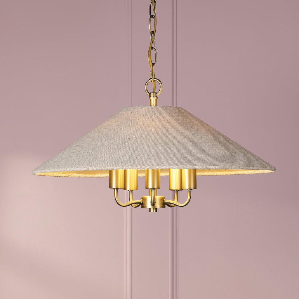 Laura Ashley Harland 5 Light Pendant Matt Antique Brass With Shade LA3756723-Q